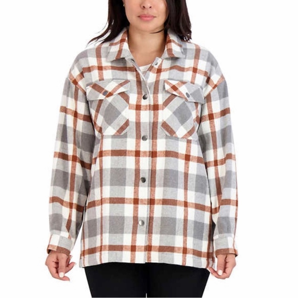 NWT HFX grey plaid shirt jacket (shacket)